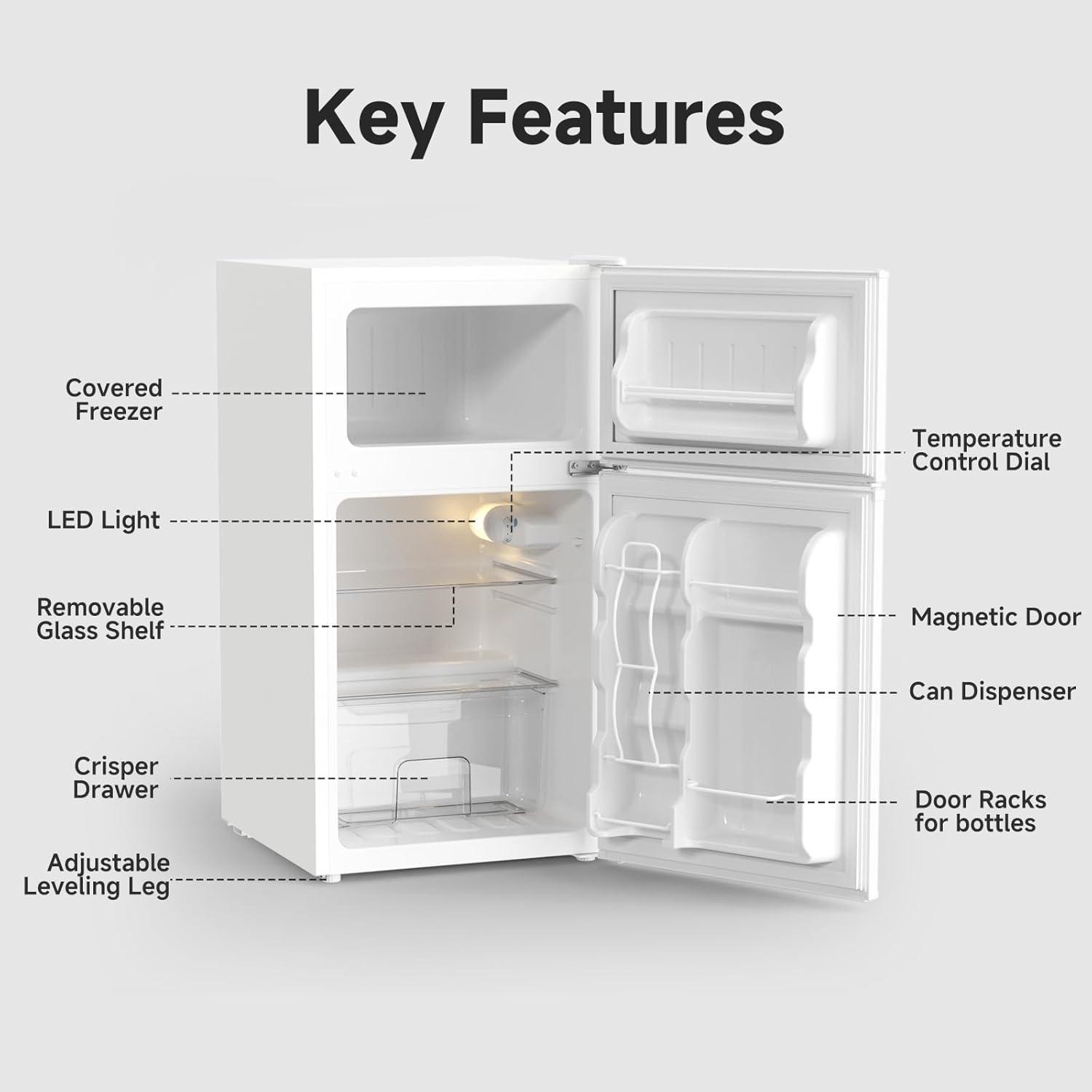 BANGSON BANGSON 3.2 CU.FT, 2 Door Small Refrigerator with Freezer US-BSR-200WH