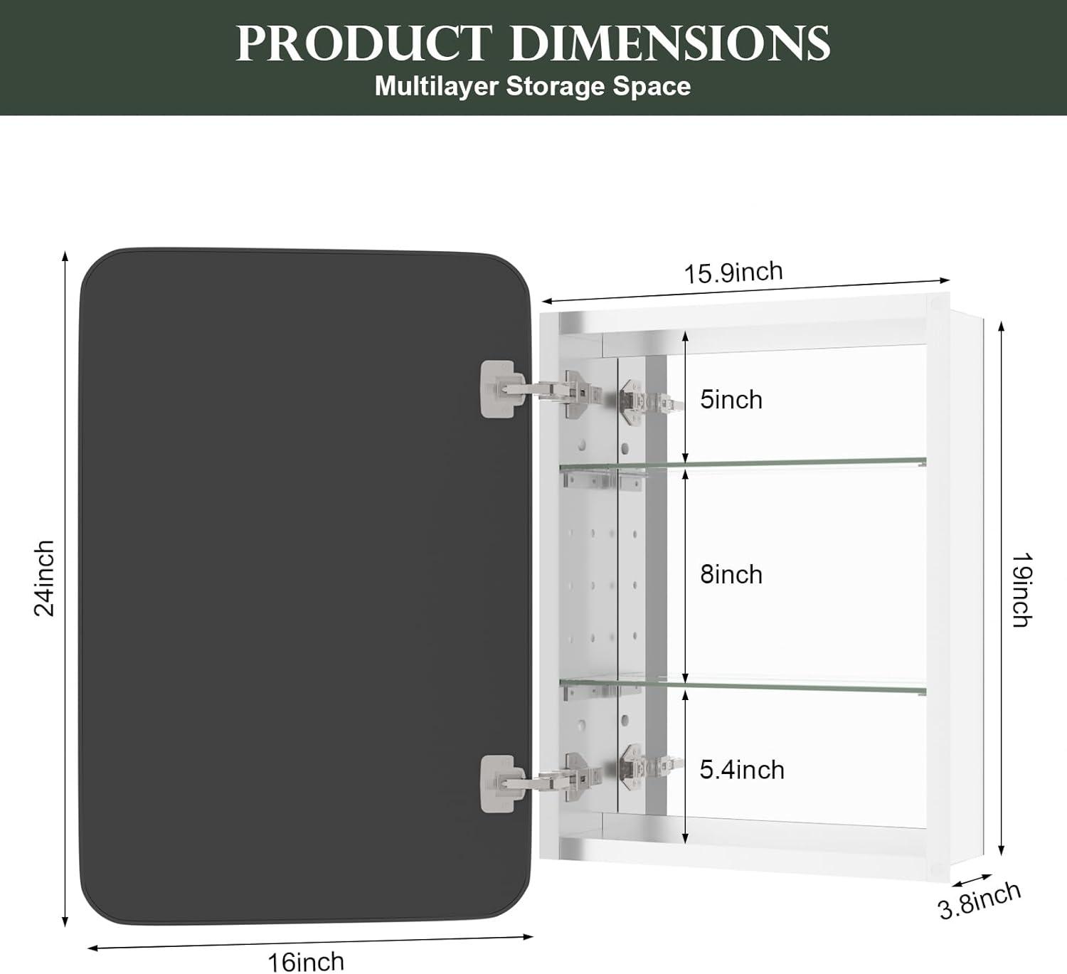 Bathroom Medicine Cabinet With Mirror, 16X24 Inch Gold Recessed Medicine Cabinet With Round Corner Aluminum Alloy Metal Framed, Single Door Modern Medicine Cabinet With Storage