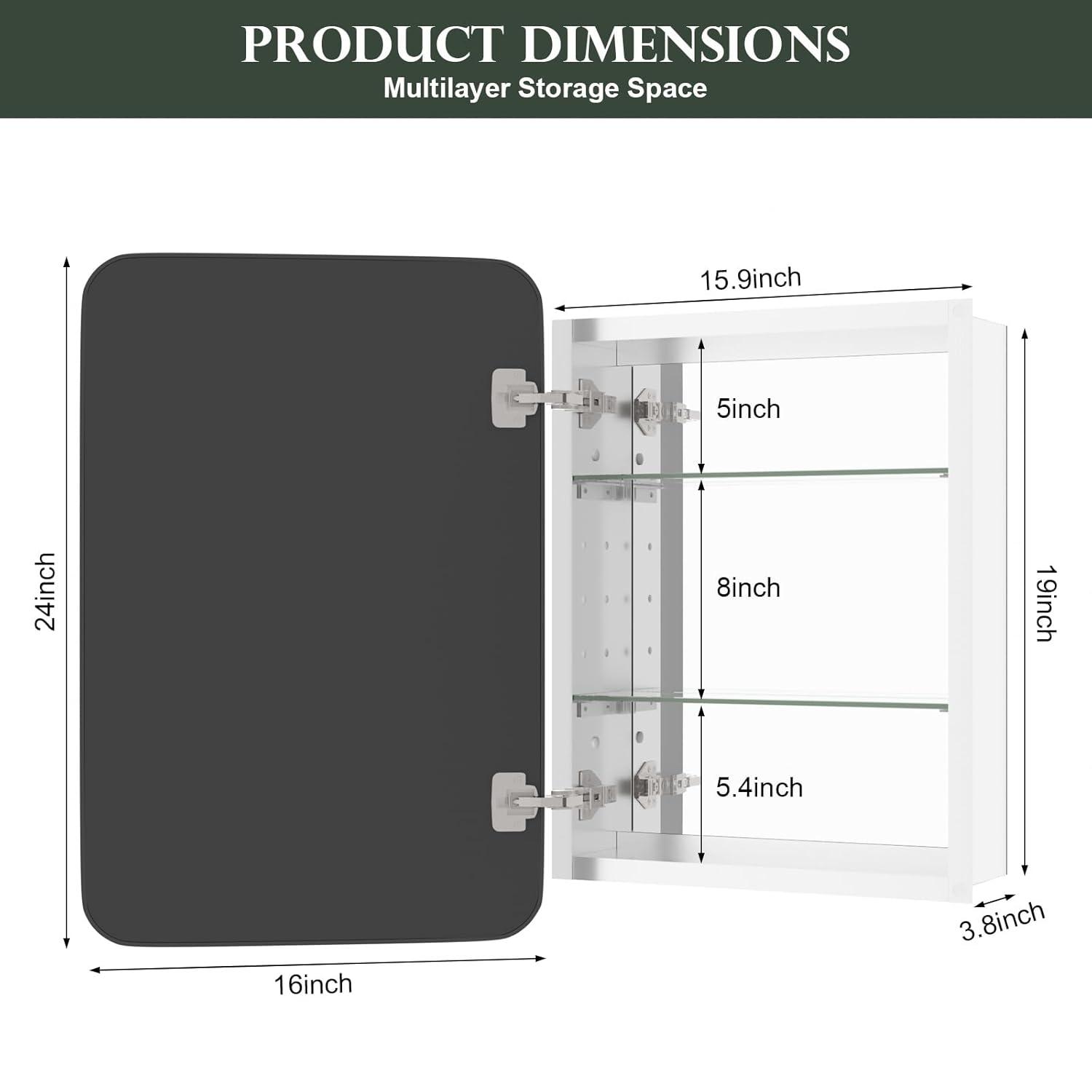 Bathroom Medicine Cabinet With Mirror, 16X24 Inch Gold Recessed Medicine Cabinet With Round Corner Aluminum Alloy Metal Framed, Single Door Modern Medicine Cabinet With Storage
