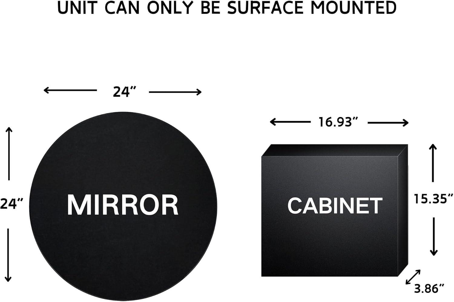TEHOME  Myriel 30 in. W x 30 in. Surface Mount Round Circle Bathroom Metal Framed Medicine Cabinet with Mirror in Matt Black