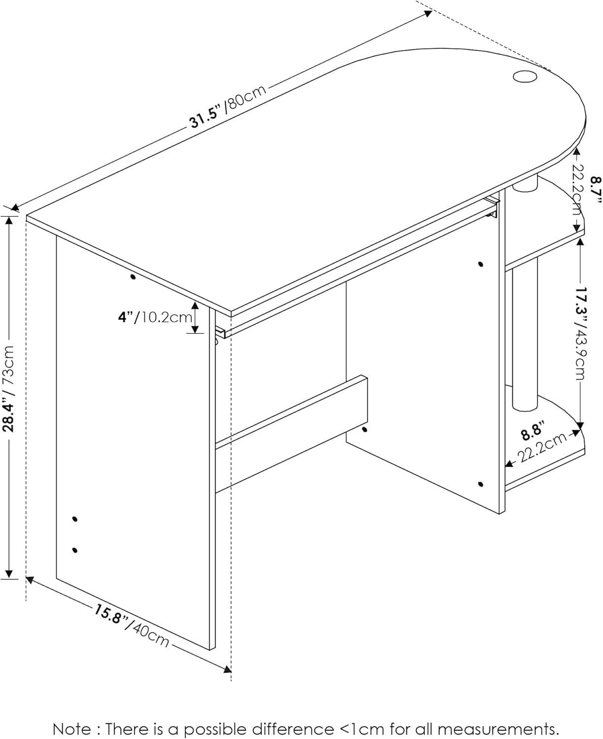 Furinno Simplistic Easy Assembly Computer Desk, Americano, Stainless Steel Tubes