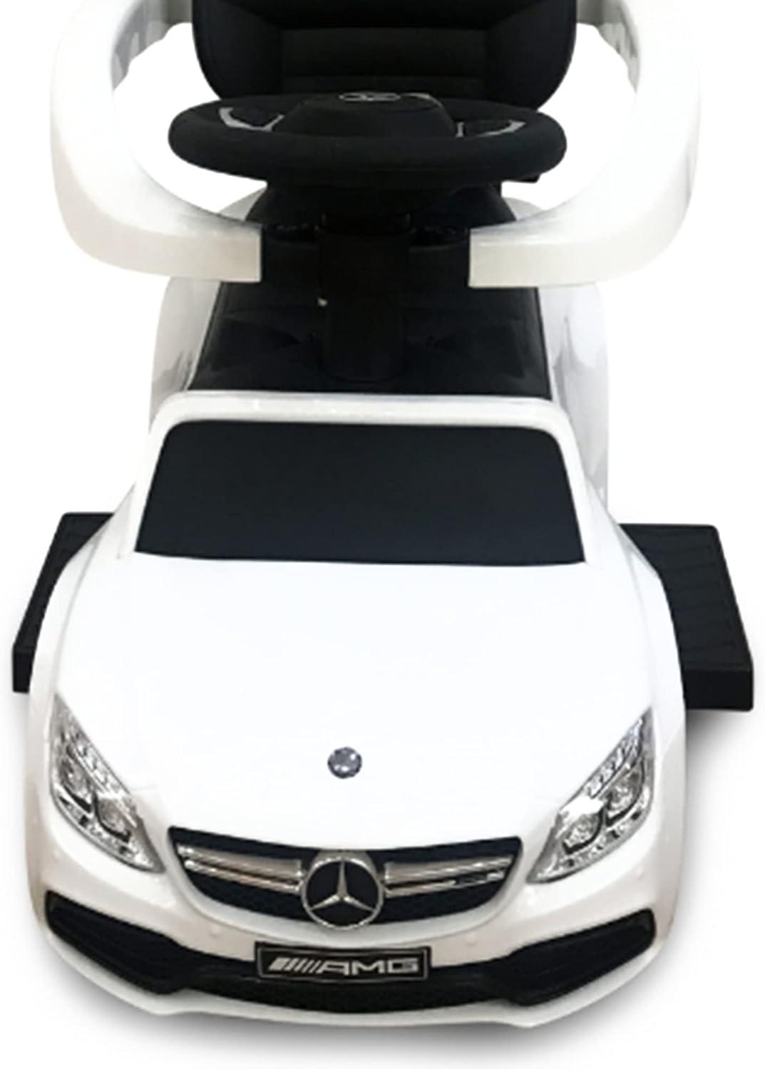 White and Black Mercedes C63 3-in-1 Push Car with Cup Holder