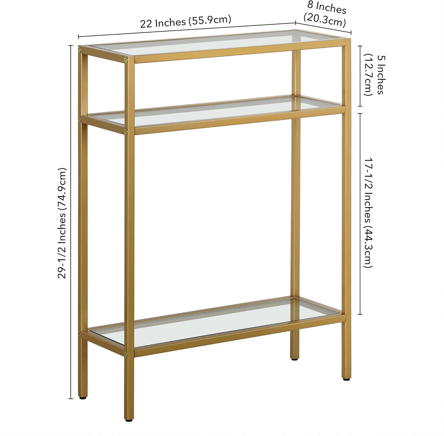 Siviline Compact Brass and Glass Console Table with Storage