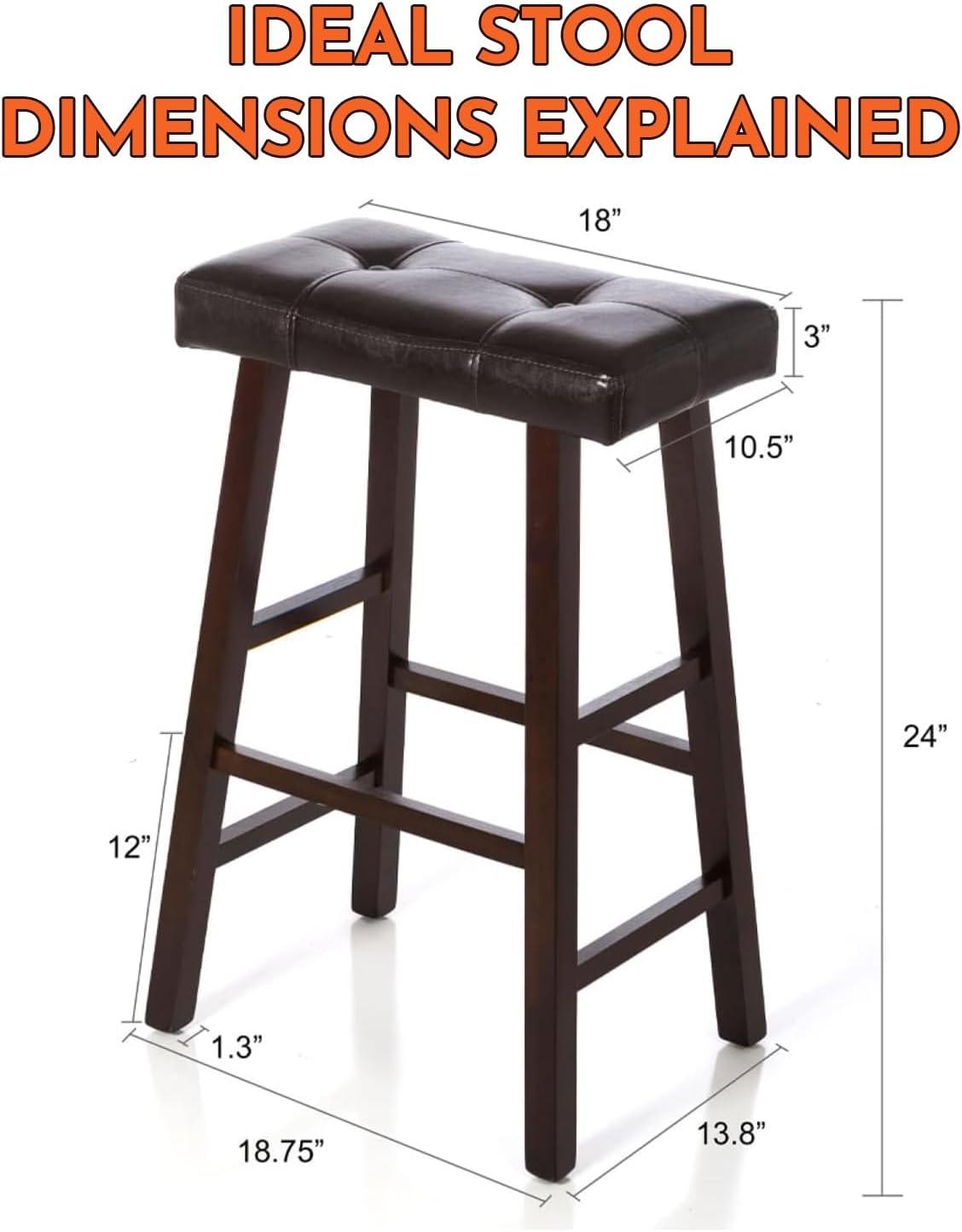Legacy Decor 2 Counter Bar Stool Set - 24" High Dark Espresso Barstools with Wrapped Bonded Faux Leather Seat - Solid Wood Modern Countertop Stools - Ideal for Kitchen Island & Bar Areas