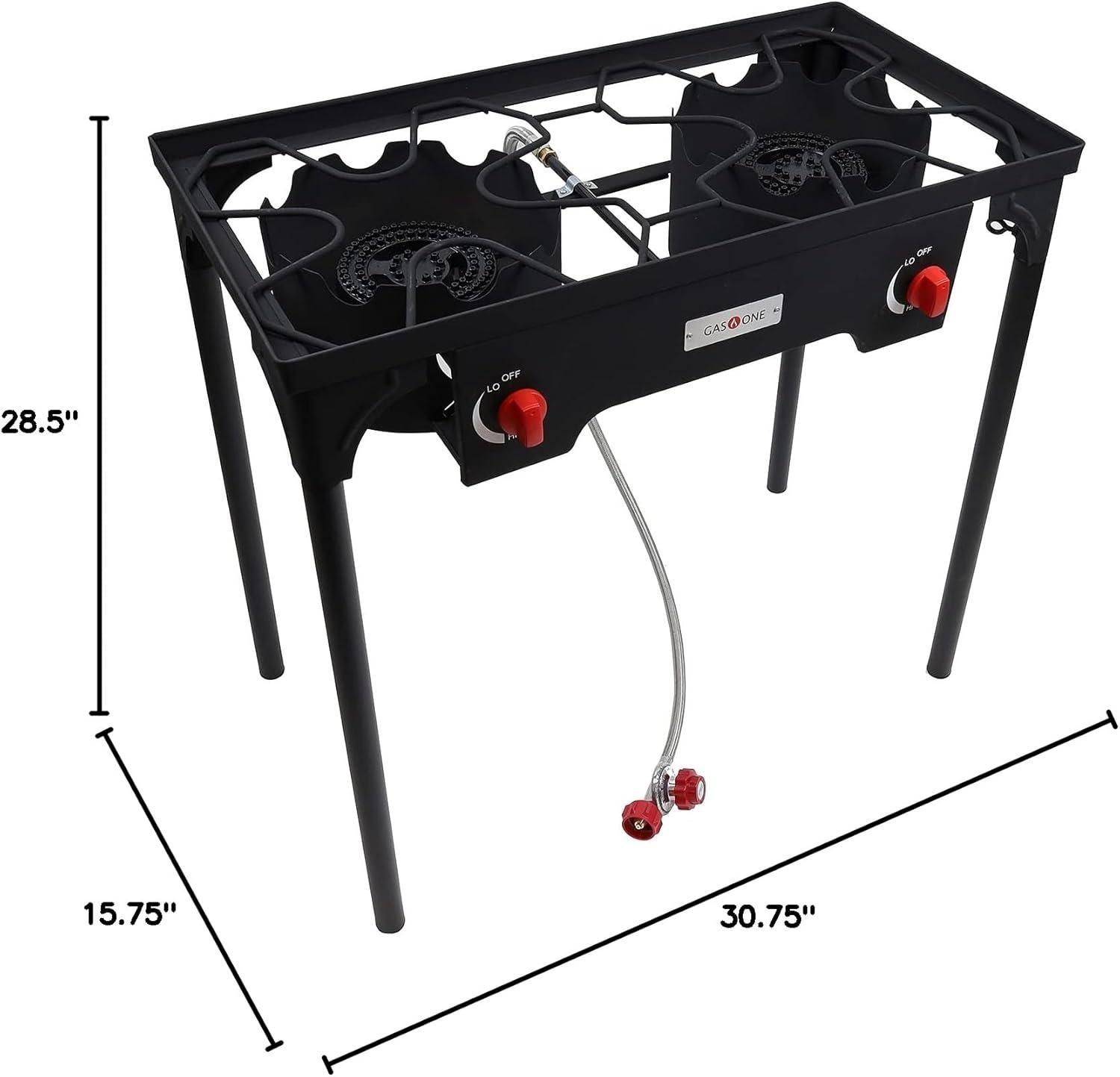 Black Steel Double Burner Outdoor Propane Stove