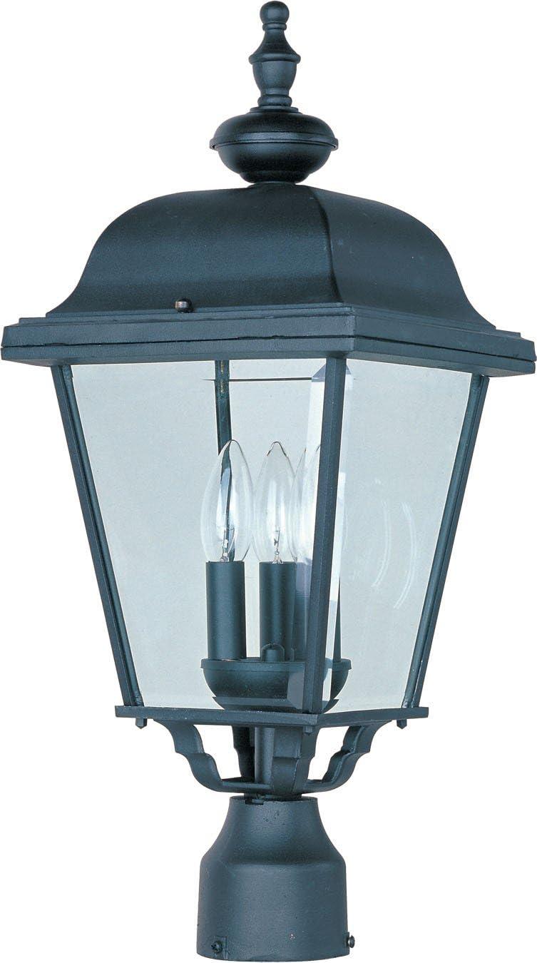 Black Aluminum 3-Light Outdoor Pole Lantern with Clear Glass