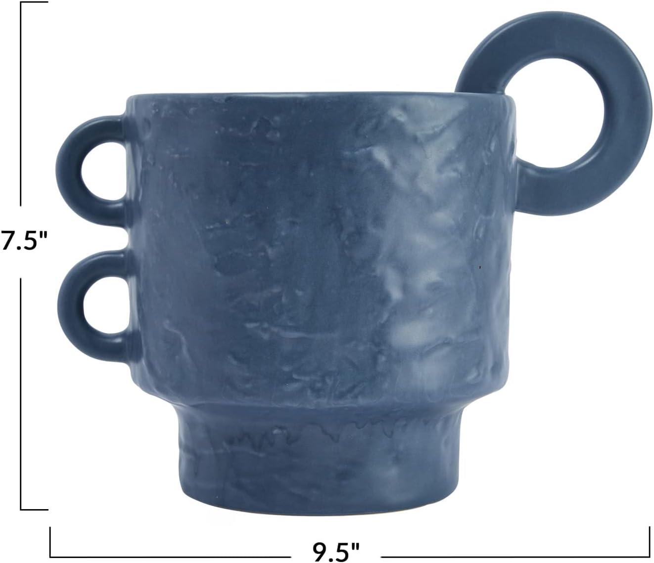 Modern Blue Stoneware Planter with Handles 9.5"