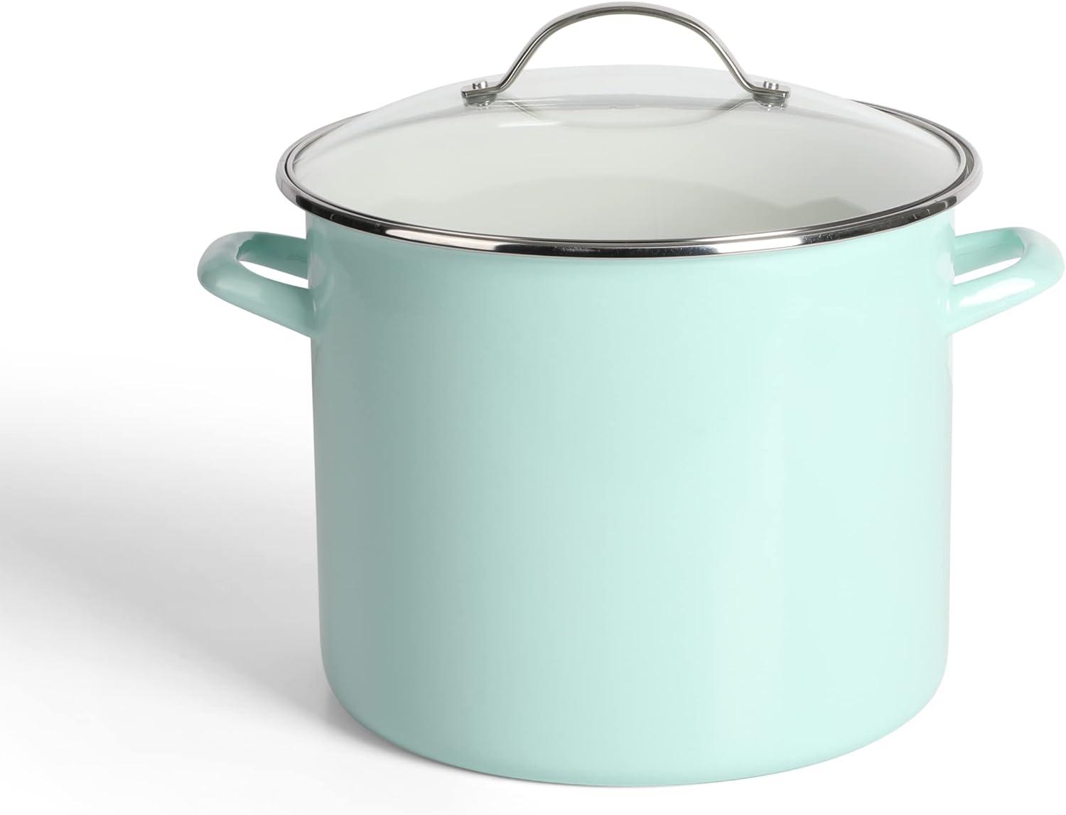 Blue 12qt Enameled Steel Stock Pot with Basket Insert