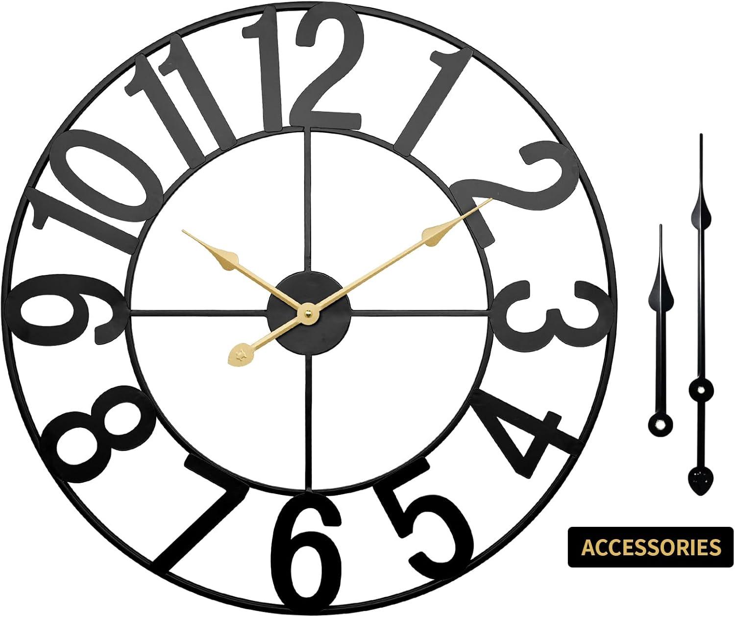 Oversized Black Metal Analog Wall Clock with Arabic Numerals