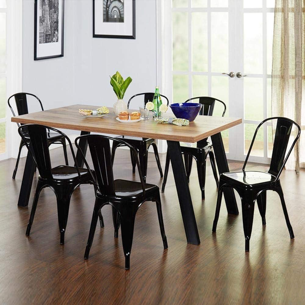 Black Metal Stackable Industrial Dining Chairs Set of 4