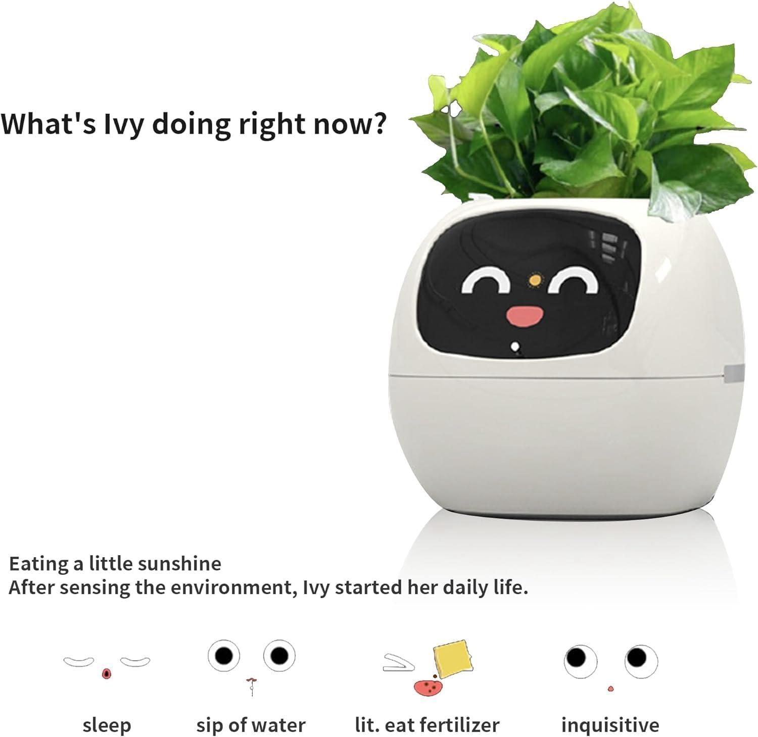 SENIURIS Ai Smart Planter, Intelligent Multiple Pets Like Expressions Flowerpots with Sensors, Smart AI Chips Make Rasising Plants Easy and Fun for Living Room. (Yellow)