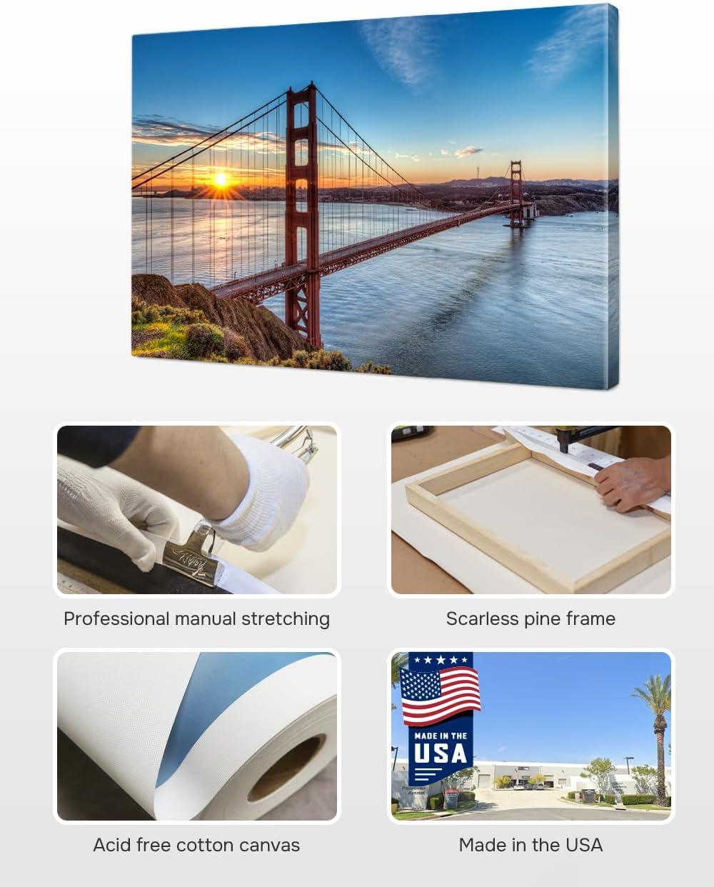 DecorArts - Golden Gate Bridge, San Francisco, Califonia. Giclee Canvas Prints for Wall Decor. 30x20"x1.5"