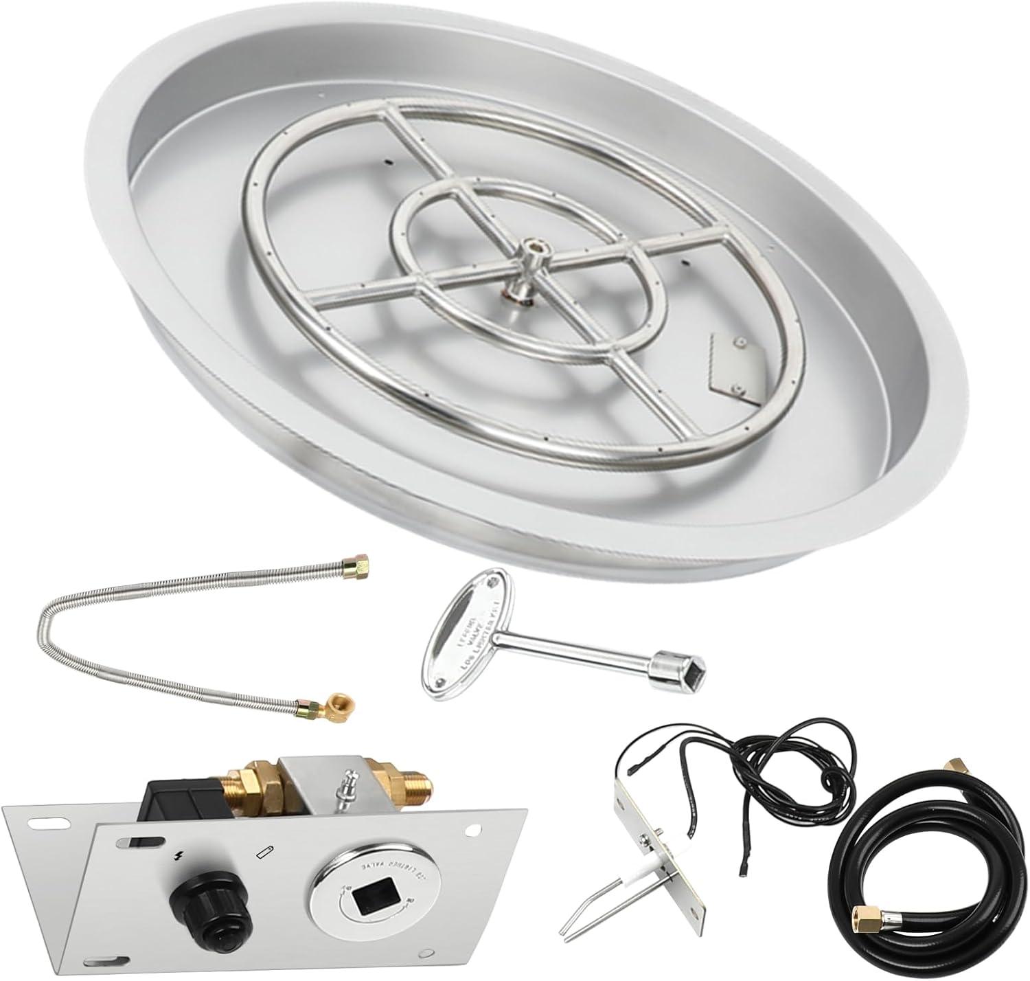 25" Stainless Steel Round Fire Pit Pan with Ignition Kit