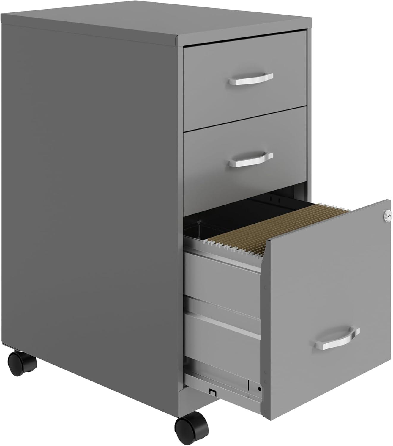 SoHo Silver 3-Drawer Mobile Pedestal File Cabinet with Lock