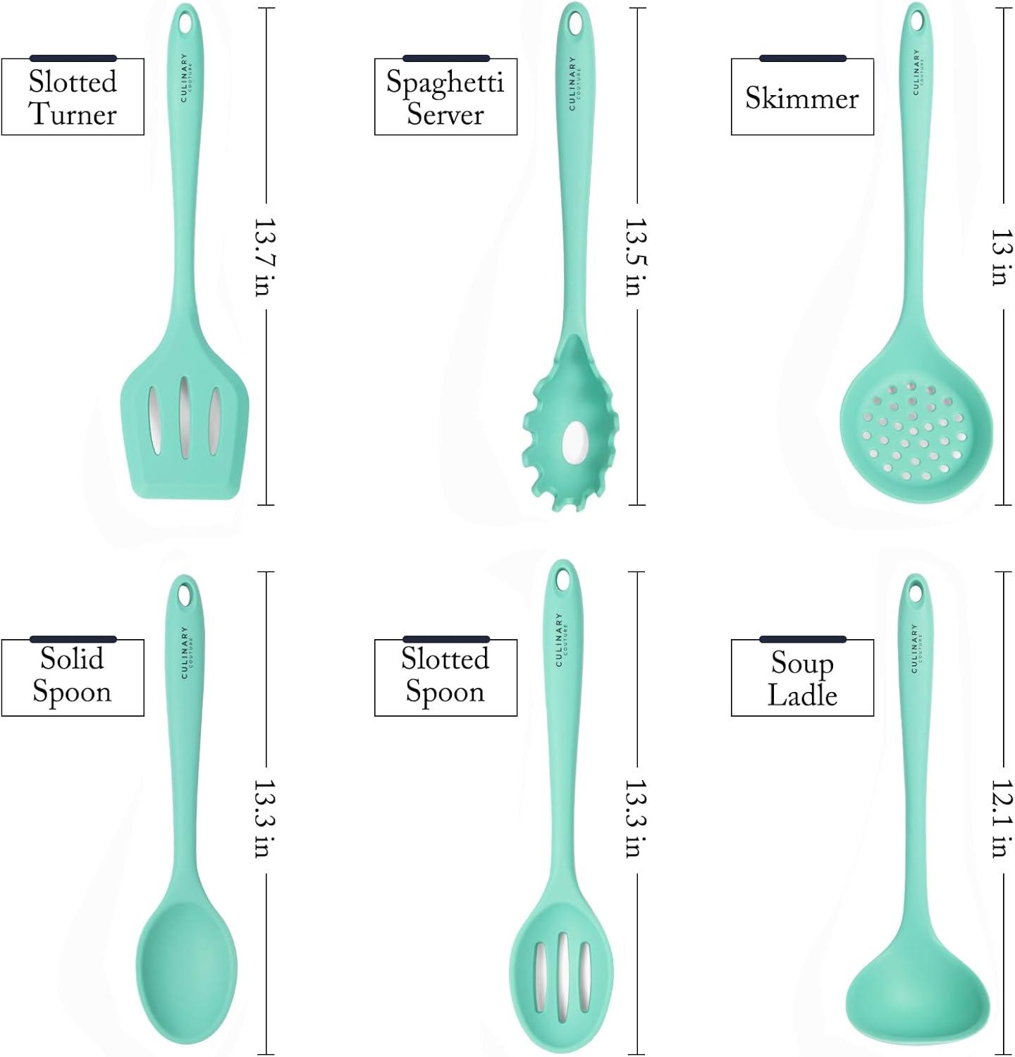 Aqua Sky Silicone Cooking Utensils Set - Nonstick Kitchen Utensil Kit with Steel Core - Complete Set of 6 Essential Tools for Everyday Cooking - Heat-Resistant, Food-Grade Silicone - Protects Your Coo