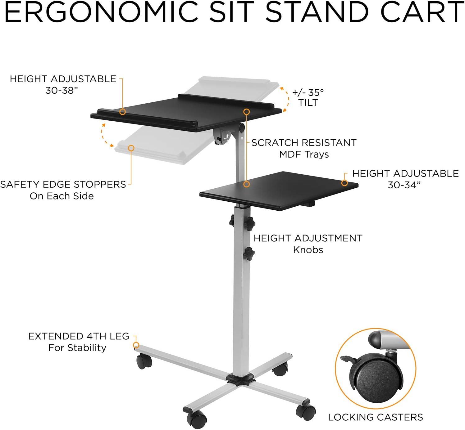 Mount-It! Rolling Laptop Tray and Projector Cart, Height Adjustable Presentation Cart with Wheels