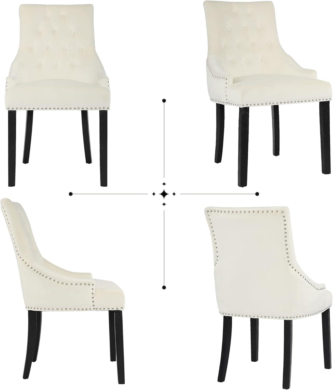 Xayoca Dining Chairs Set of 2,Upholstered Velvet Dining Room Chairs with Button-Tufted Decoration,Modern Kitchen Chairs with Nailhead Solid Wood Legs for Kitchen/Bedroom/Dining Room（Beige）