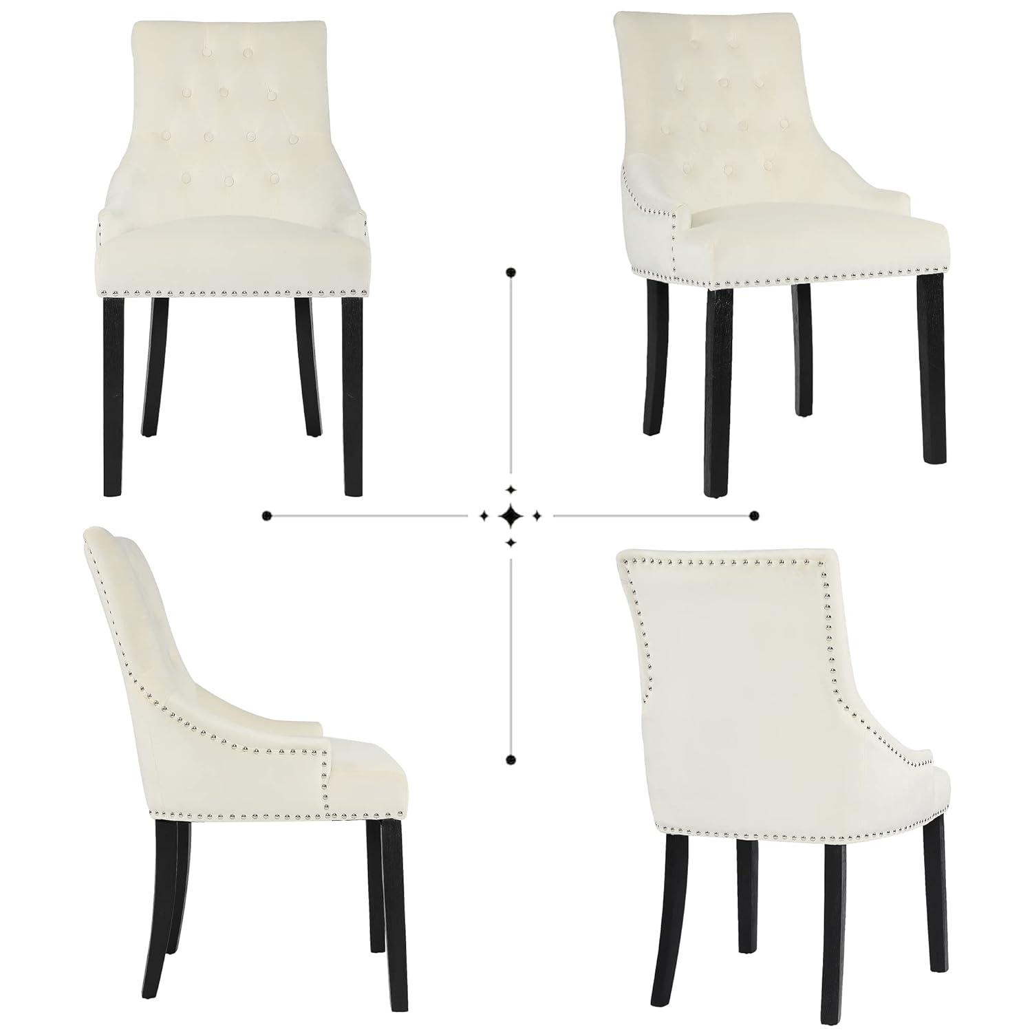 Xayoca Dining Chairs Set of 2,Upholstered Velvet Dining Room Chairs with Button-Tufted Decoration,Modern Kitchen Chairs with Nailhead Solid Wood Legs for Kitchen/Bedroom/Dining Room（Beige）