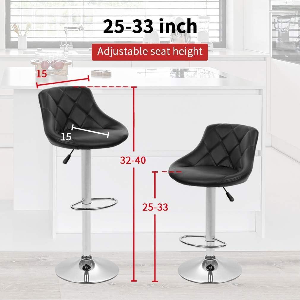 BestOffice Bar Stool with Adjustable Height, Black, Set of 2