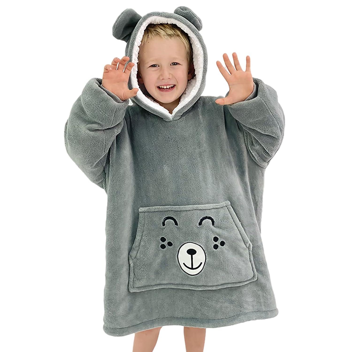 Wearable Blanket Kids 3-10yr, Fun Animal Kids Blanket Hoodie, Hooded Sweatshirt, Oversized Comfy Hoodie Boys, Girls, Toddlers