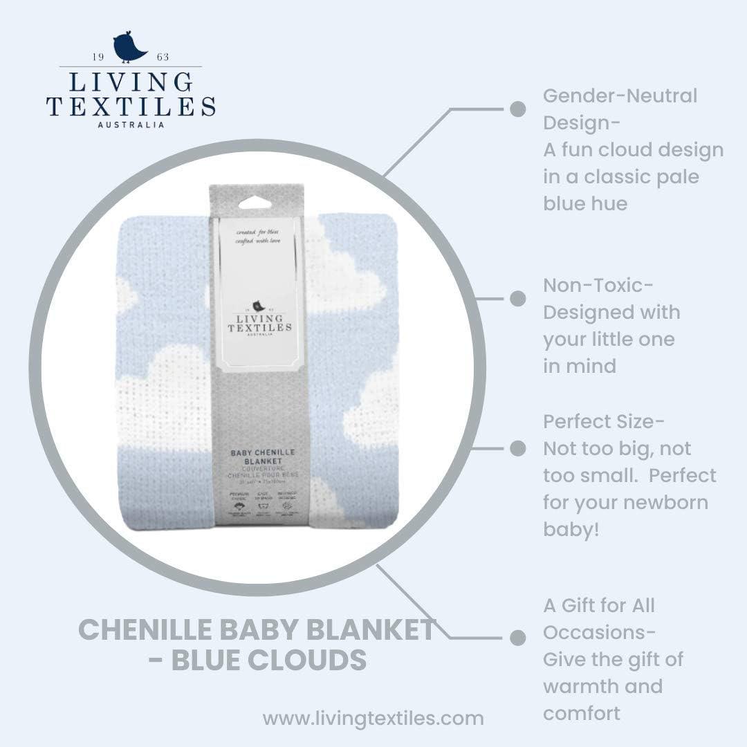 Living Textiles|Chenille Baby Blanket - Blue Clouds