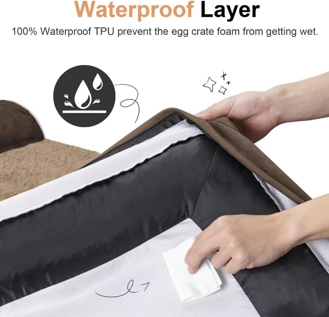 Large Dog Bed Orthopedic Washable: Beds Bolster XL Bed Big XLarge Dogs Memory Foam Sofa Couch Waterproof Removable Cover - Brown