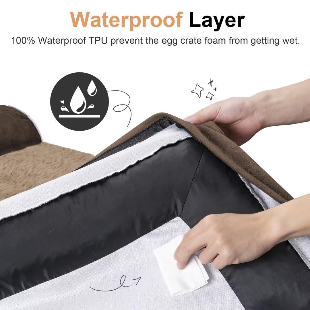 Large Dog Bed Orthopedic Washable: Beds Bolster XL Bed Big XLarge Dogs Memory Foam Sofa Couch Waterproof Removable Cover - Brown