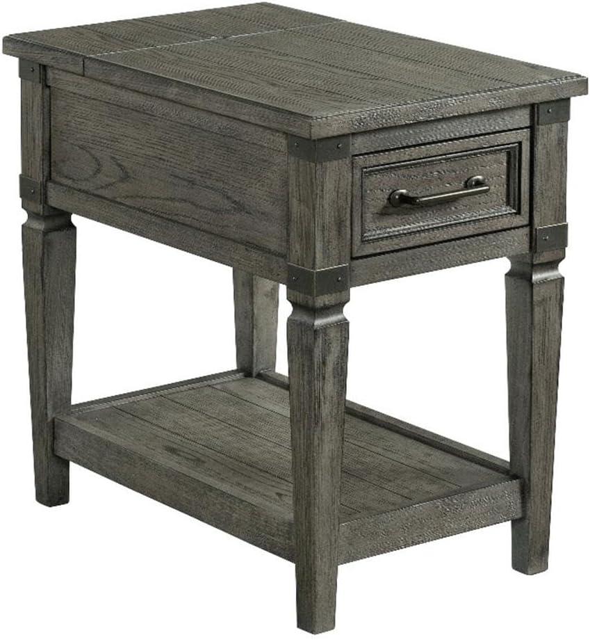 Gray Wood and Metal Rectangular Chairside Table with Storage