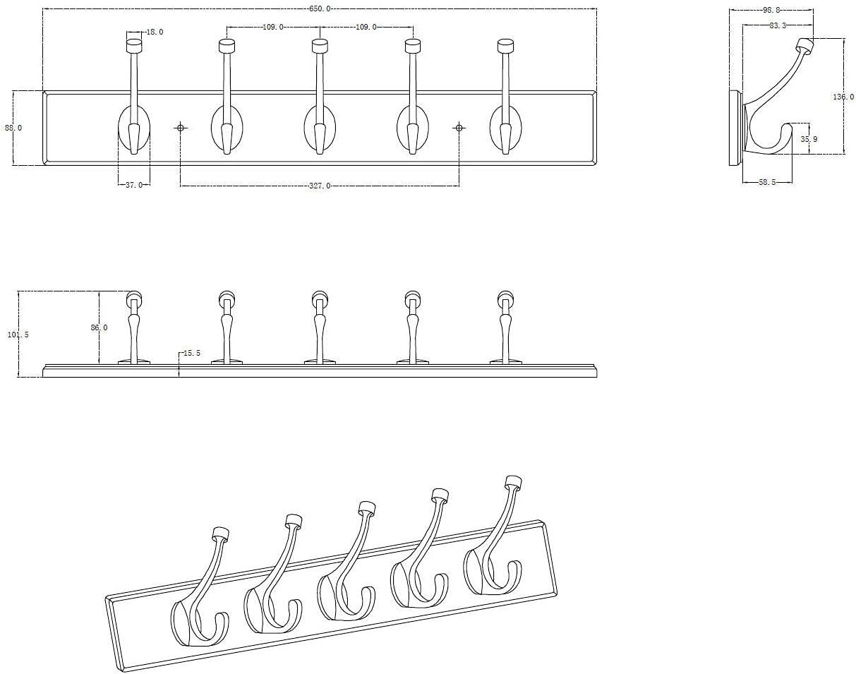 25-5/8 in. (650 mm) White and Brushed Nickel Transitional Hook Rack