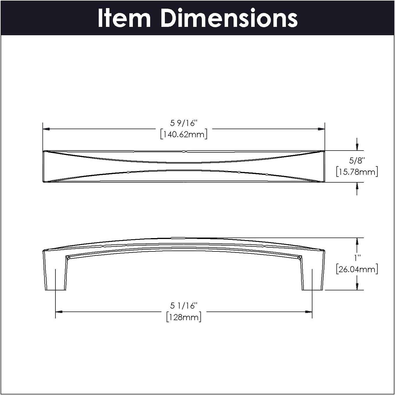 Crest Kitchen Cabinet Handles, Solid Core Drawer Pulls for Cabinet Doors, 5 1/16" (128mm)