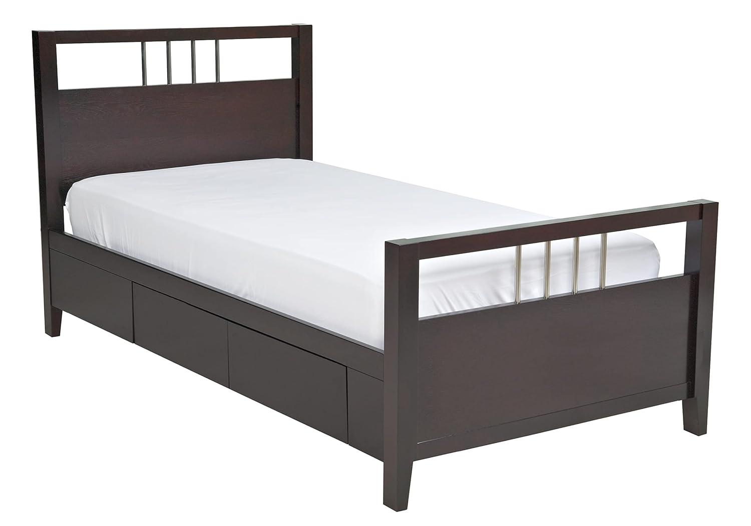 Modus Furniture Solid Wood 2-Side Storage Bed, King, Nevis - Espresso