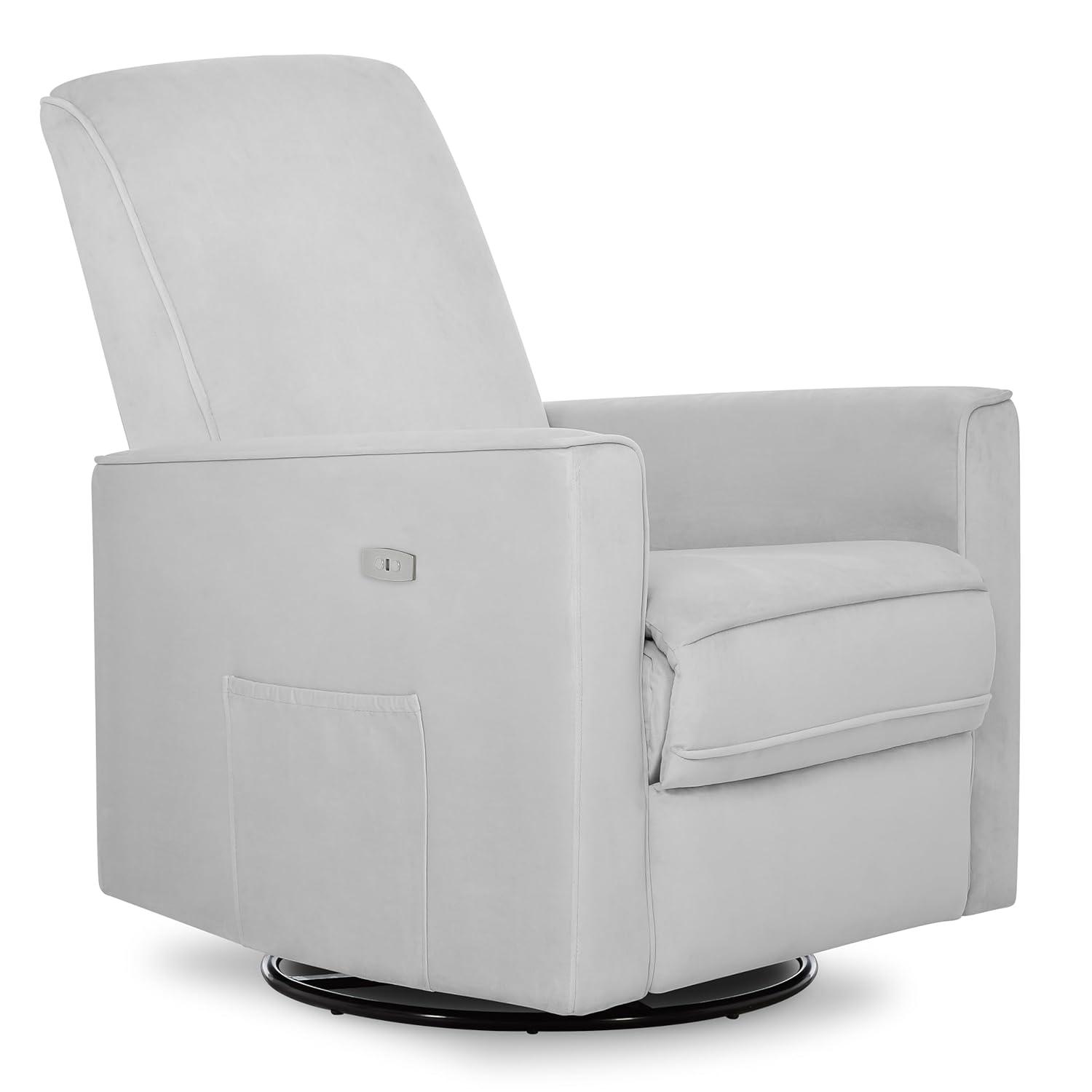 Evolur Harlow Deluxe Greenguard Gold Certified Upholstered Plush Seating Glider Swivel & Power Recliner, Grey