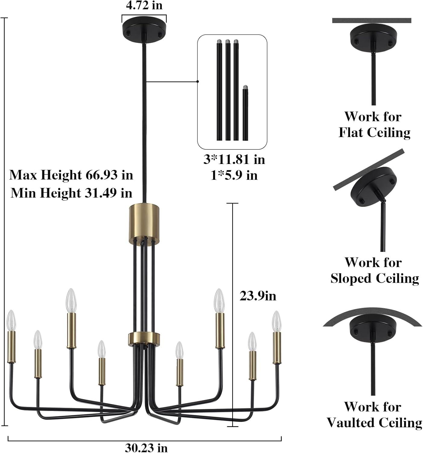 Black and Gold 8-Light Candle Style Chandelier