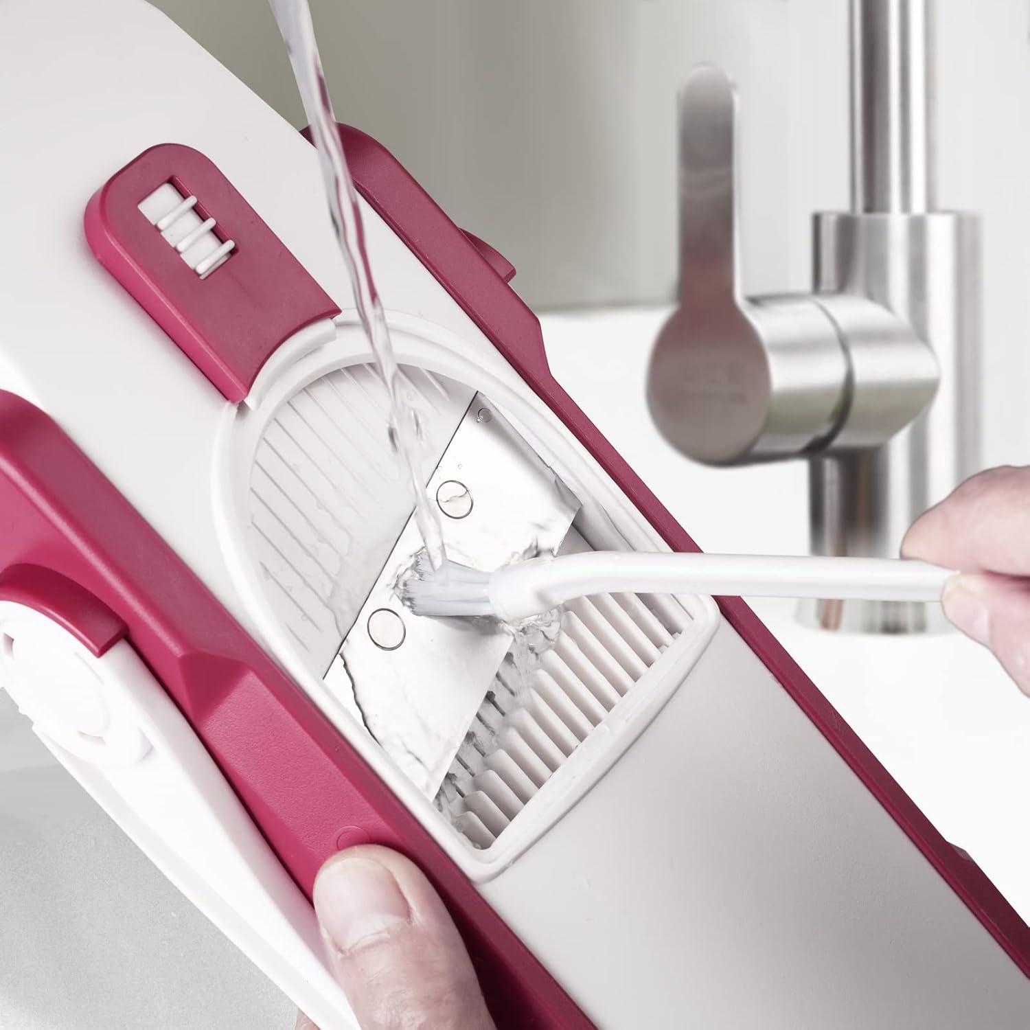 Red and White Multipurpose Manual Vegetable Slicer with Stainless Steel Blades