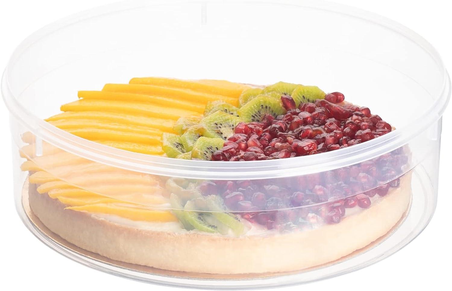 Clear Round Plastic Pie Carrier with Red Lid