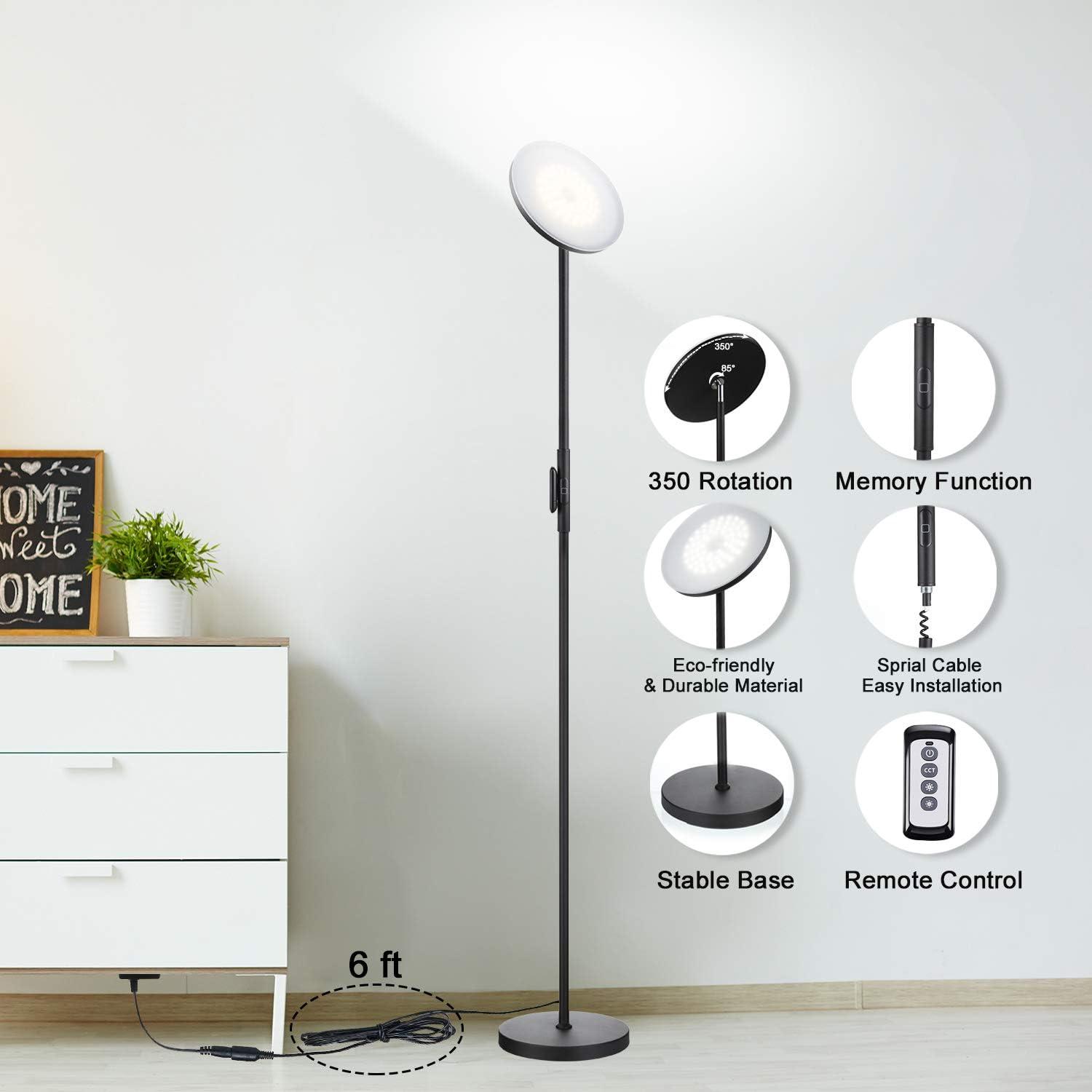 Adjustable Modern Black Torchiere Floor Lamp with LED Touch Panel