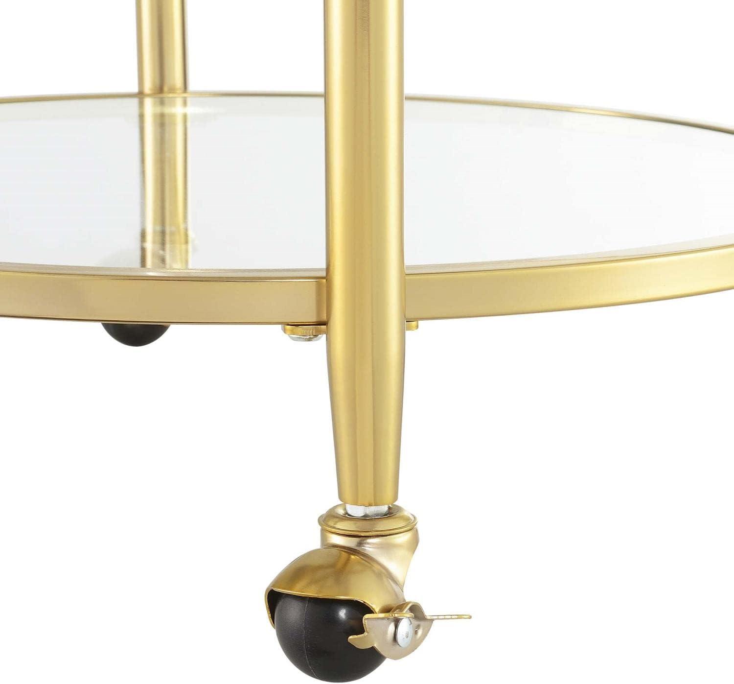 Royal Crest Two-Tier Acrylic Round Bar Cart in Clear Glass with Gold Metal Frame