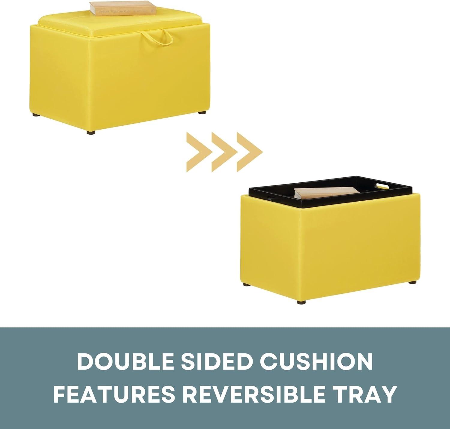 Convenience Concepts Designs4Comfort Accent Storage Ottoman with Reversible Tray, Yellow Faux Leather