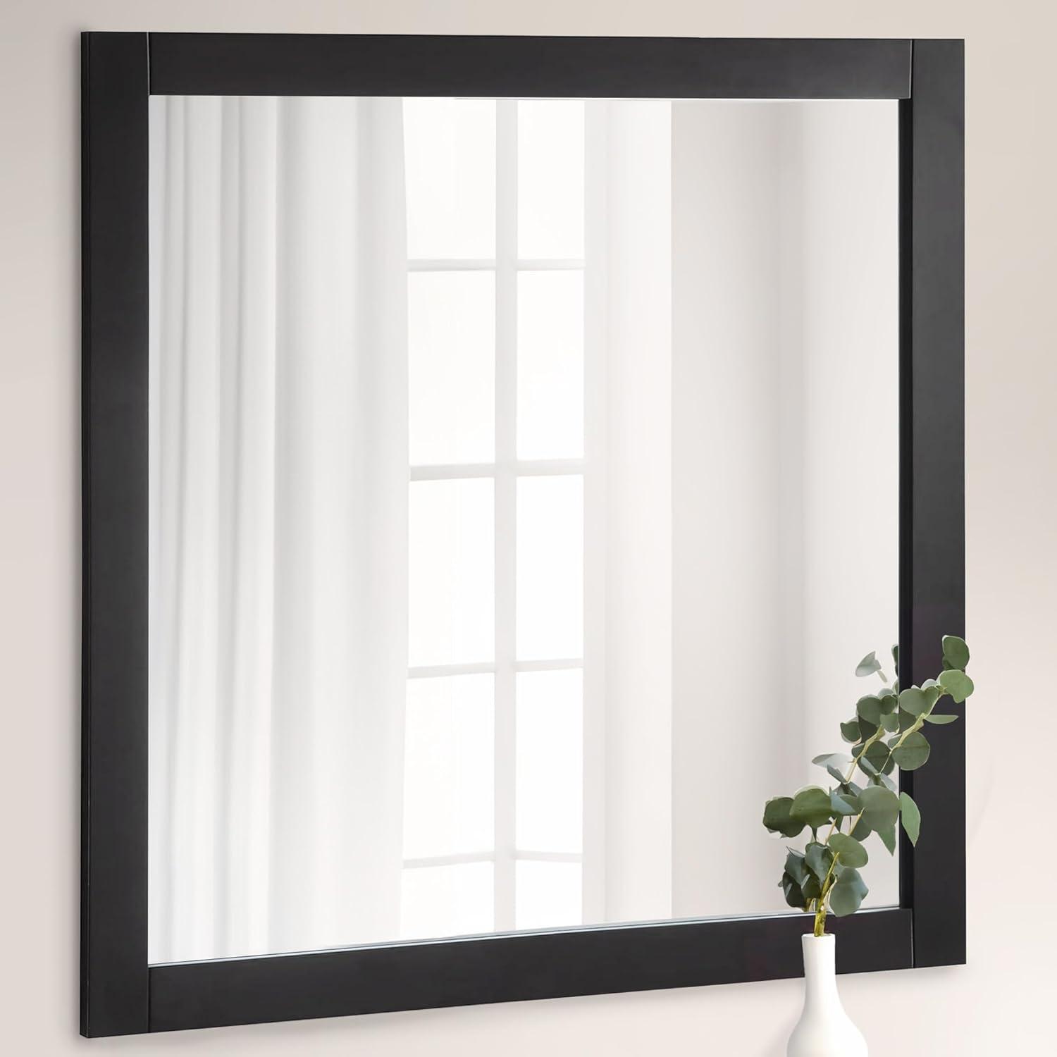 Shorewood Square Bathroom Mirror, 30" H x 30" L, Soft Matte Black, Solid Wood Framed, Decorative Vanity or Entryway Accent – Design House, 589655