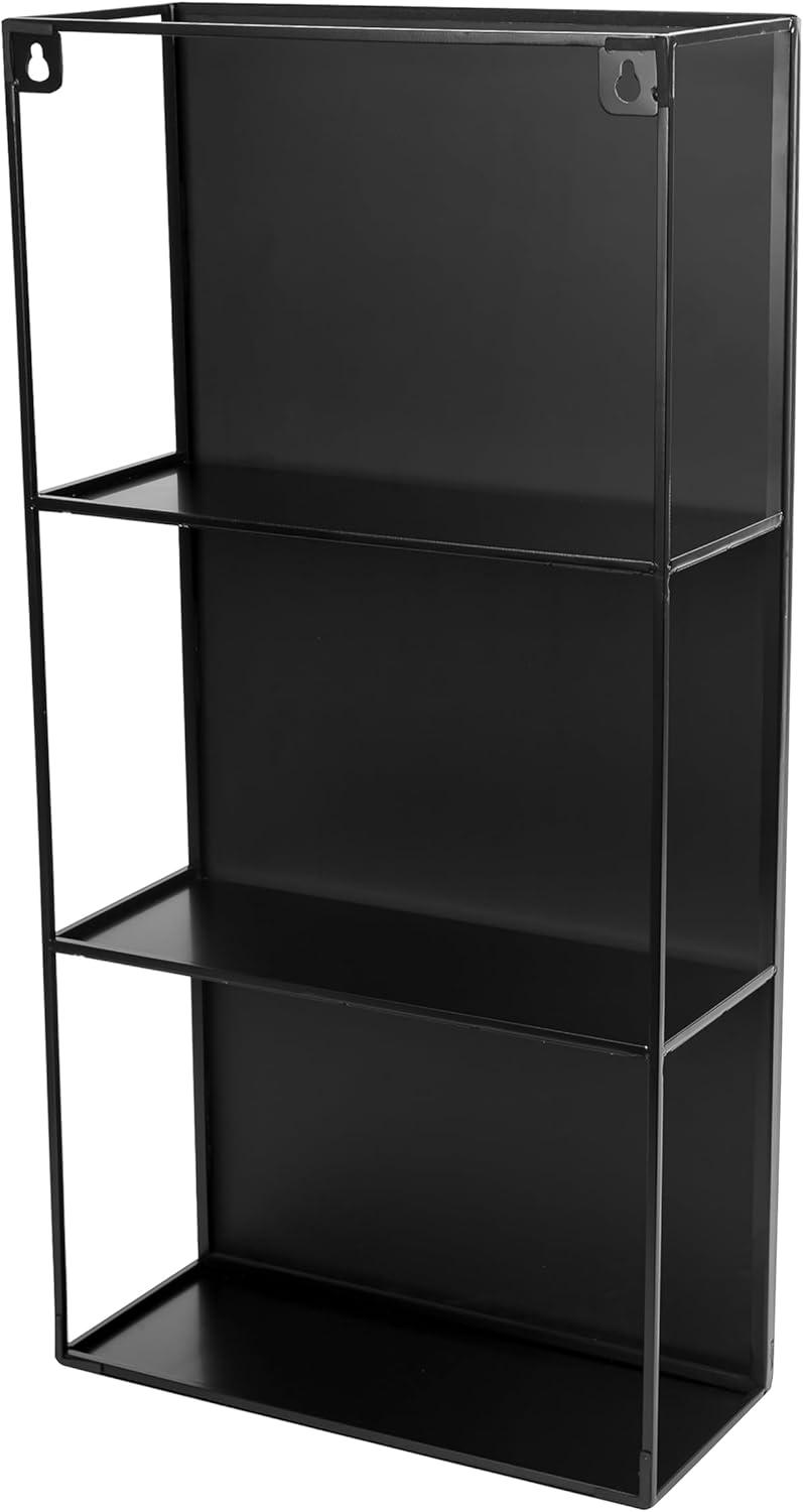 Cubiko 24"x12" Black Metal Wall Mirror with Hidden Shelves