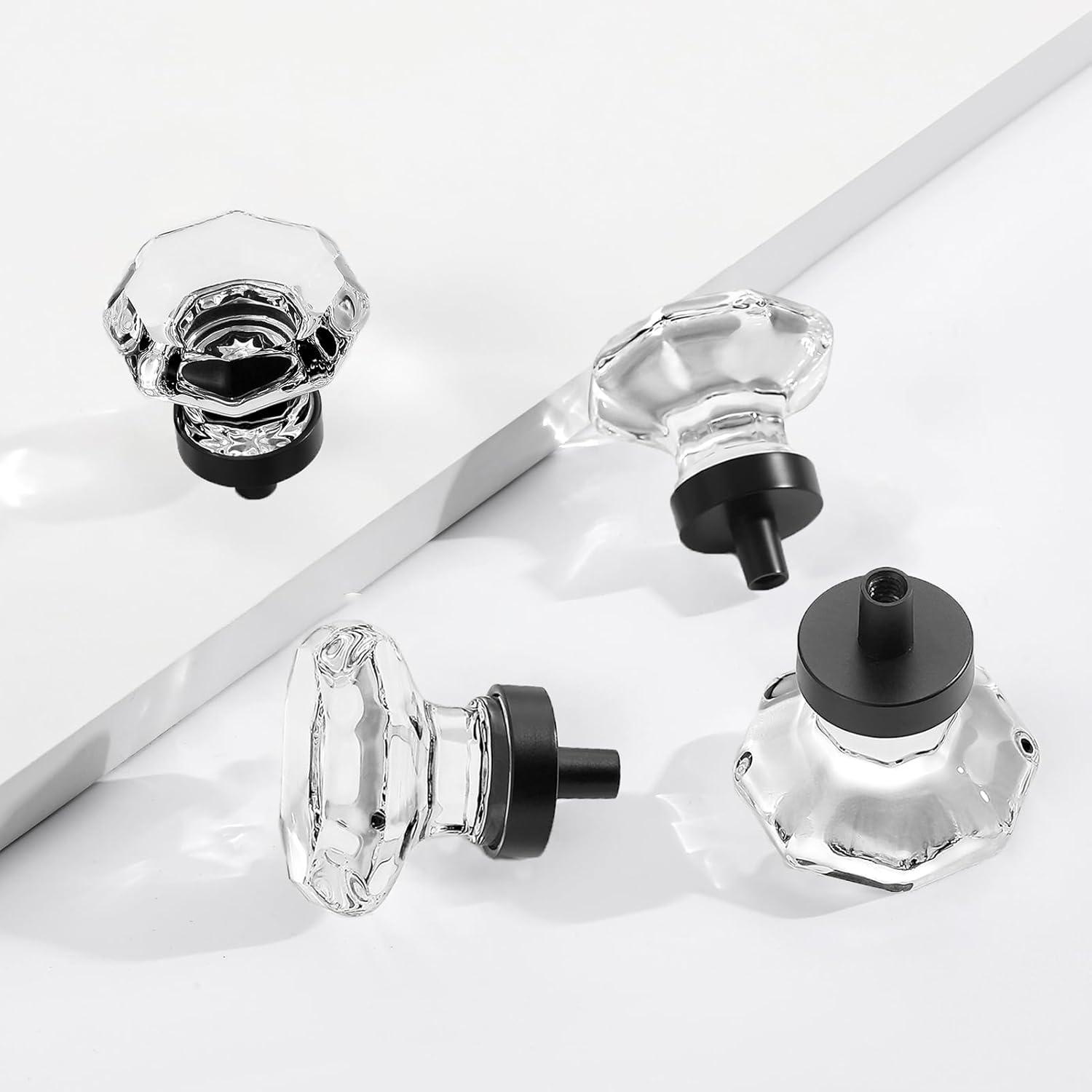 8 Pcs Crystal Cabinet Knobs, Glass Cabinet Knobs for Dresser Drawers, Kitchen Drawer Pulls Black Matte, Octagon