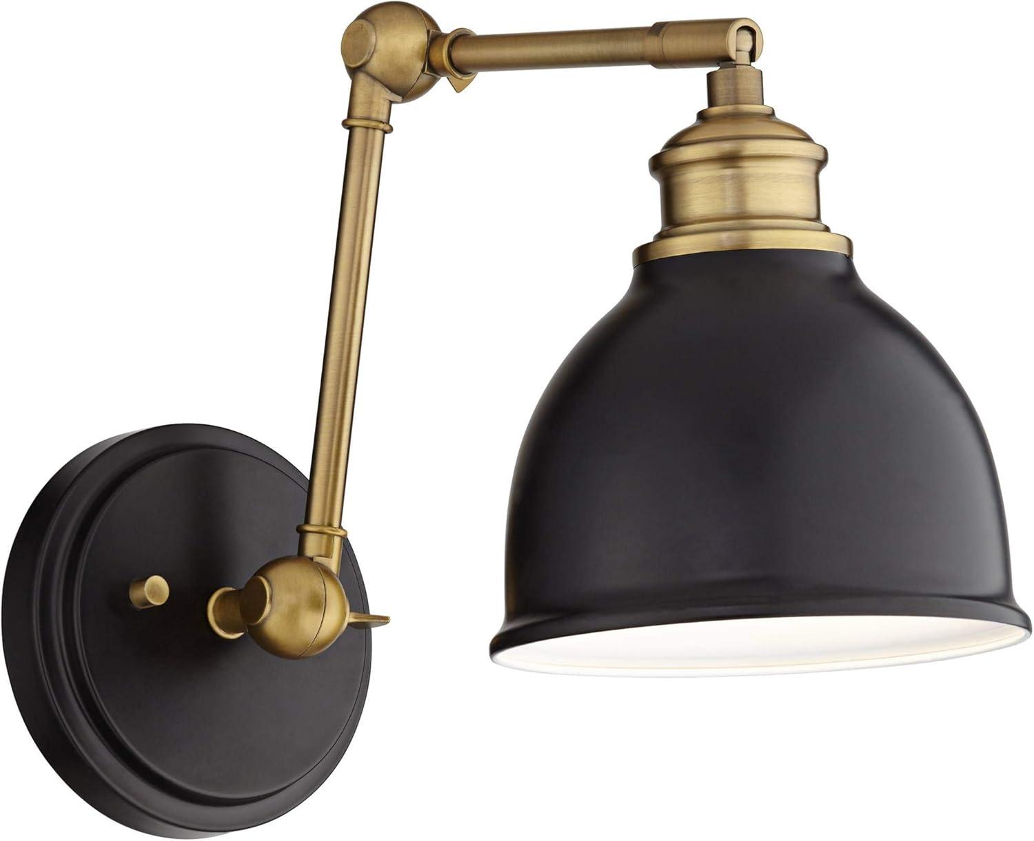 Black and Brass Adjustable Swing Arm Wall Lamp