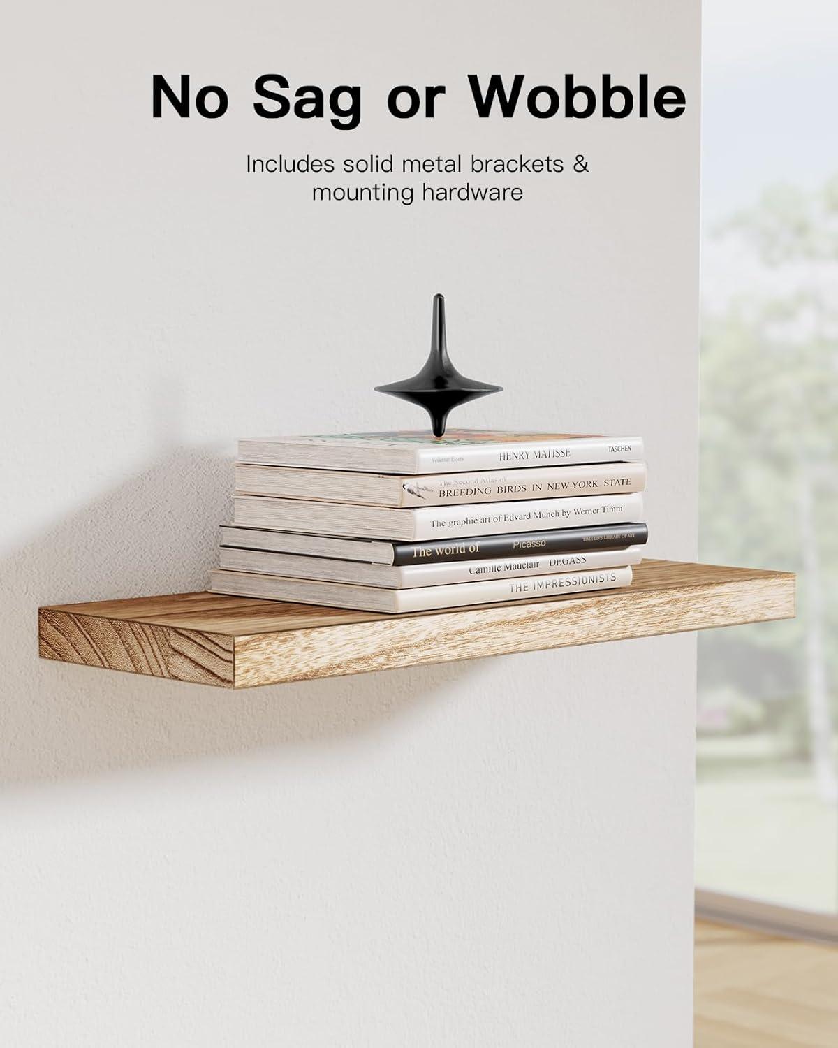 Floating Shelves, Paulownia Wood Wall Shelves for Bathroom/Living Room/Bedroom/Kitchen/Home Office, Natural Wood Floating Shelf for Home Storage & Organization, Set of 4, AMFS40W