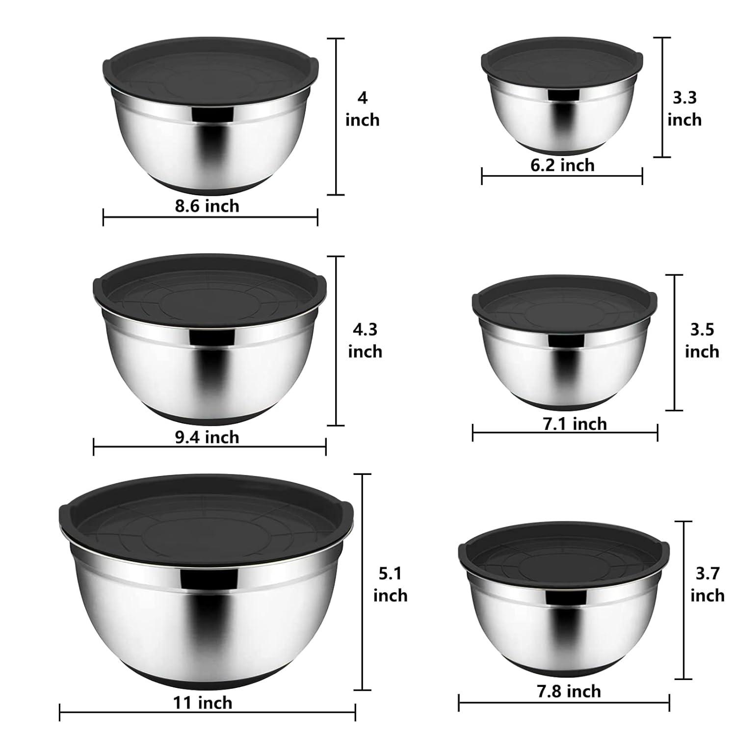 6-Piece Black Stainless Steel Mixing Bowl Set with Lids and Graters