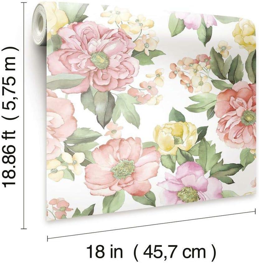 White Watercolor Floral Peel and Stick Wallpaper Roll