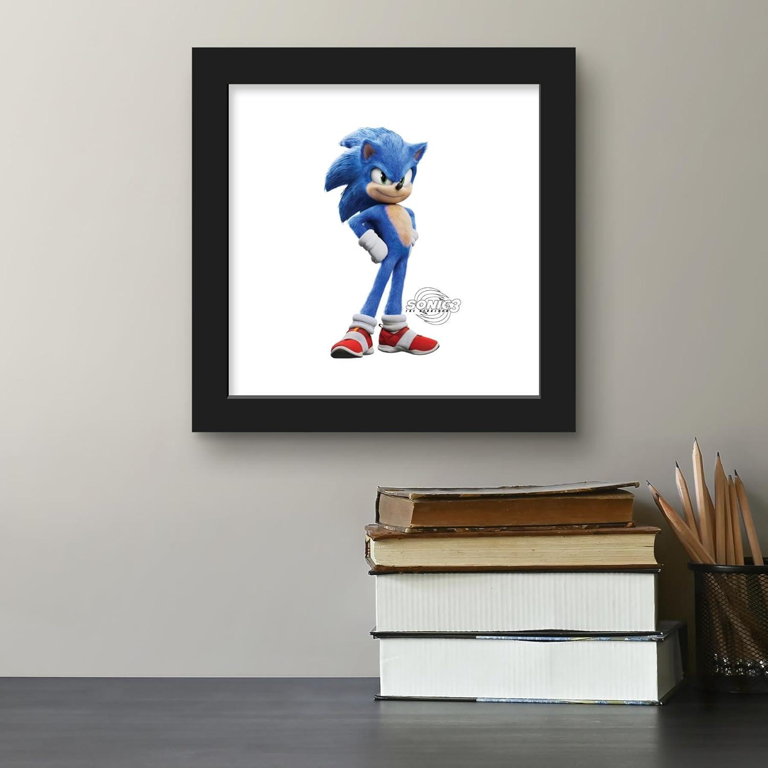 Gallery Pops Sonic the Hedgehog 3 - Sonic Character Wall Art, Black Framed Version, 12" x 12"