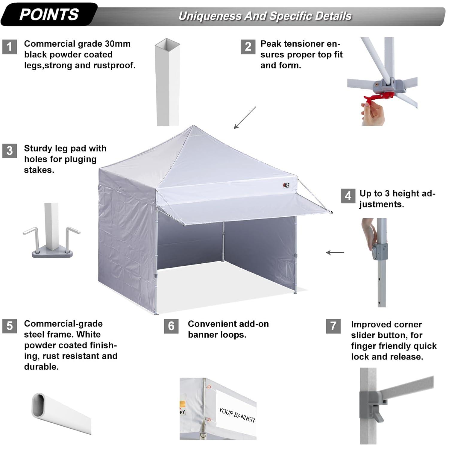 ABCCANOPY 10x10 Pop up Canopy Tent with Sidewalls - Easy up Canopies with Awning, Outdoor Tents for Parties, Market, Commercial Events, Red