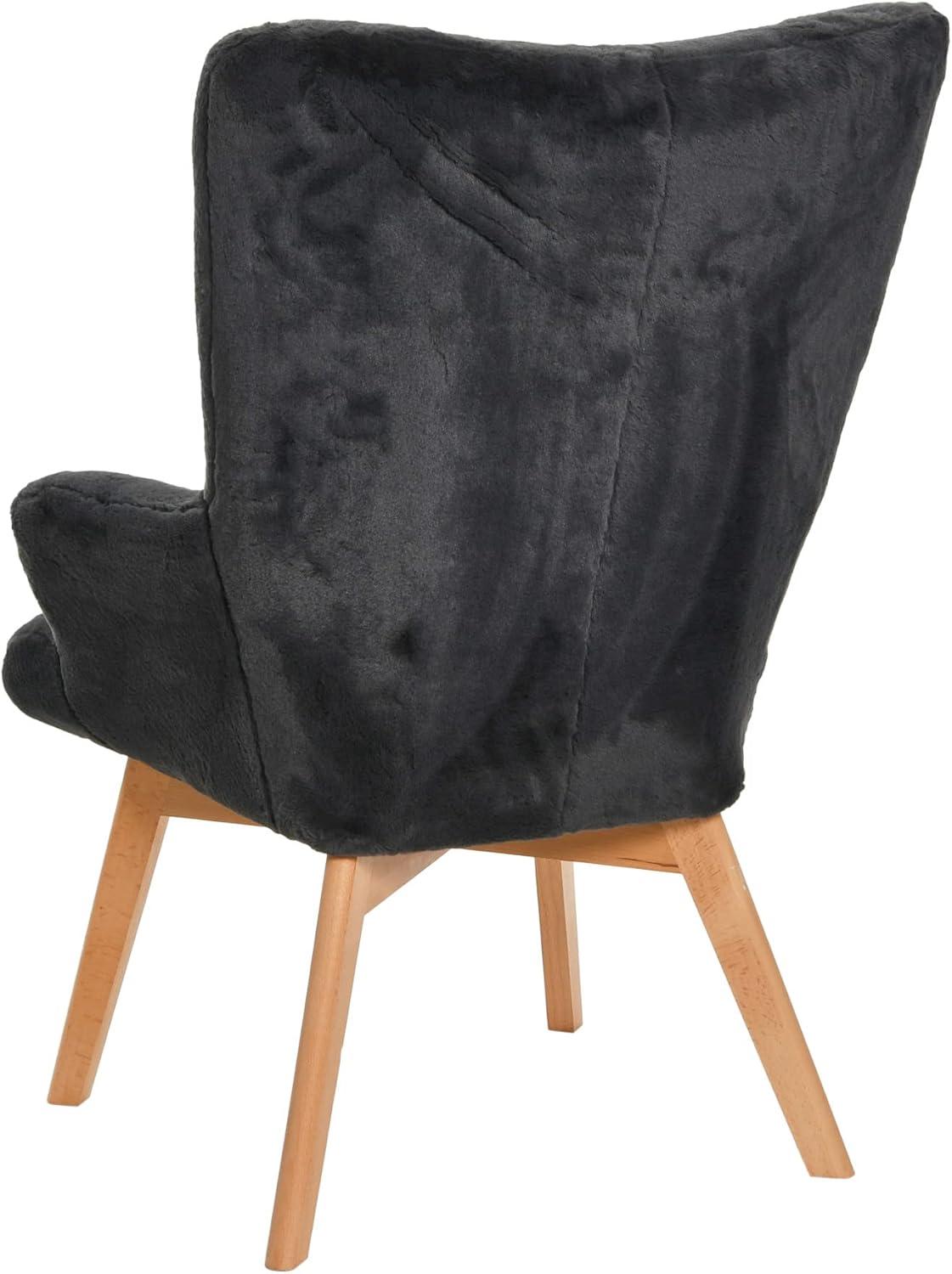 Storied Home Napster Fuzzy Plush Upholstery Wingback Arm Chair with Solid Wood Legs, Dark Grey and Natural