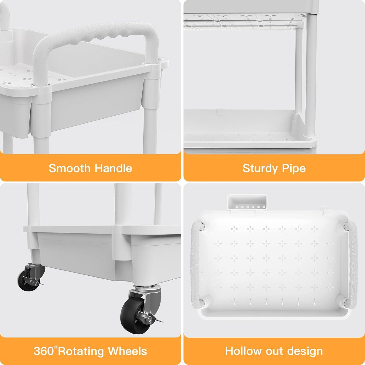 WZTO 3-Tier Rolling Utility Cart 3-Tier Multifunctional Storage Organizer Supply Holder Quiet Multifunctional Organizer for Salon Hospitals Bathroom Kitchen exceptional