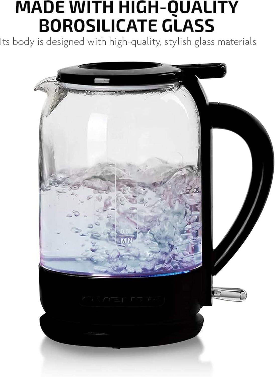 1.5L Black Glass Electric Tea Kettle with ProntoFill Design